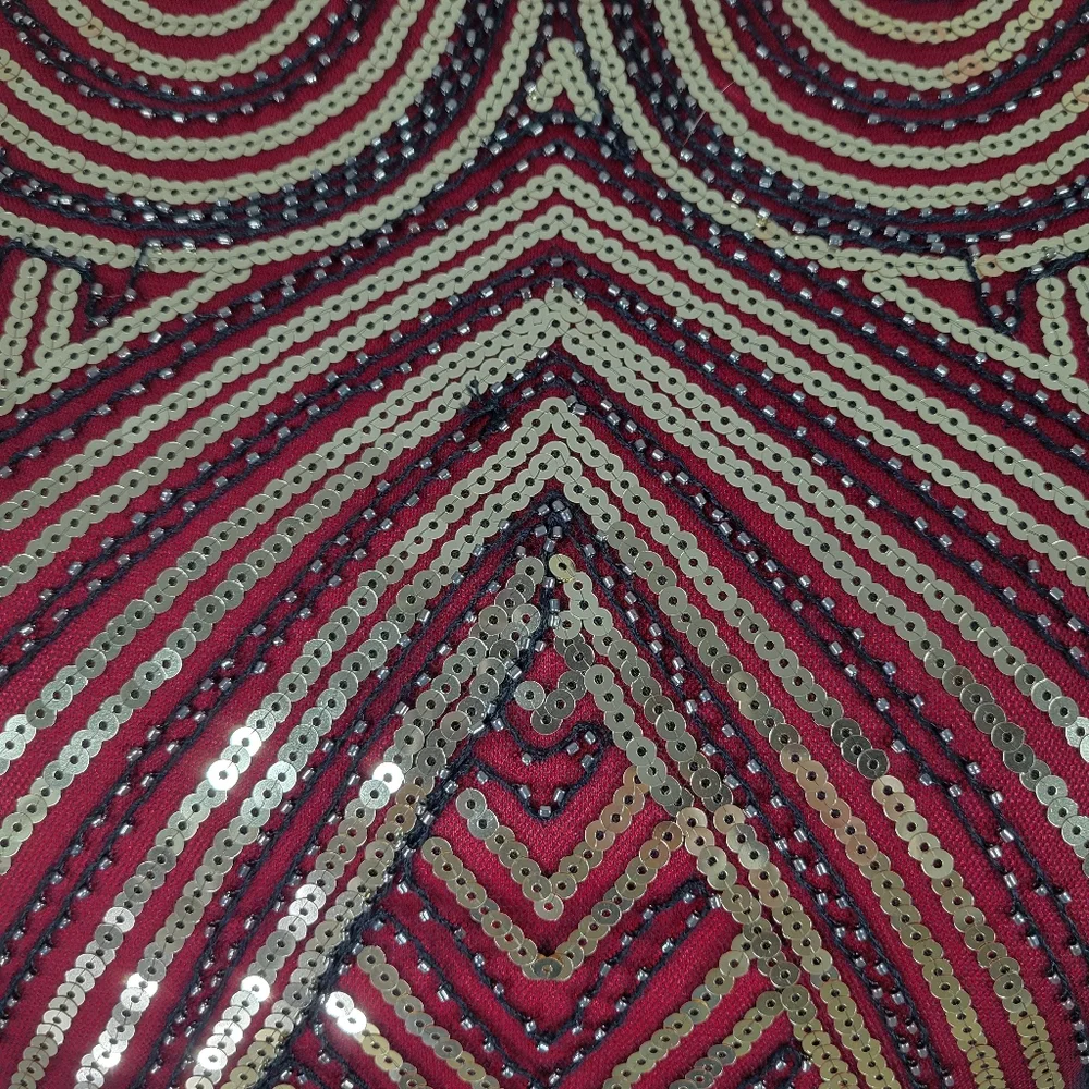 Fundaisy Dress Plus Size 3XL Red Black Mesh Gold Sequins Fringe Gatsby Flapper - Picture 4 of 11